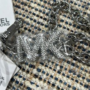 NWT Michael Kors silver belt rhinestones MK 46” long chain